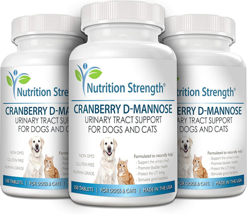Cranberry D-Mannose for Dogs, UTI Support, Immune Health Supplement, 150 Chewable Tablets for Bladder