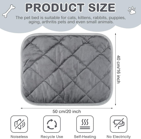 8 Pcs Self Warming Cat Mat, 16"x20" Thermal Pet Crate Pad, Washable Dog Cat Bed, Non-Slip Bottom, Gray