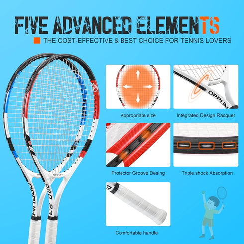 Kids Tennis Racket (2-Pack), Sizes 16"-25" for Ages 2-14, Affordable and Durable Gear for Fun