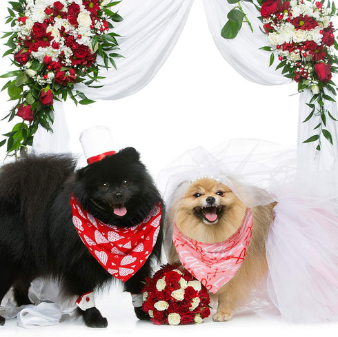 3 Set, Pieces Valentine Dog Bandana Wedding Triangle Cat Scarf Washable Reversible Printing Loving Heart Bibs Dog