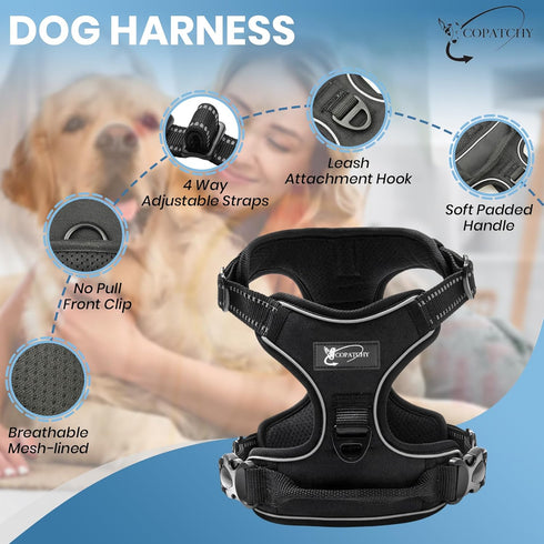 Dog Harness No-Pull Adjustable Vest - 3M Reflective Oxford Material for All Sized Dogs (Small, Black)