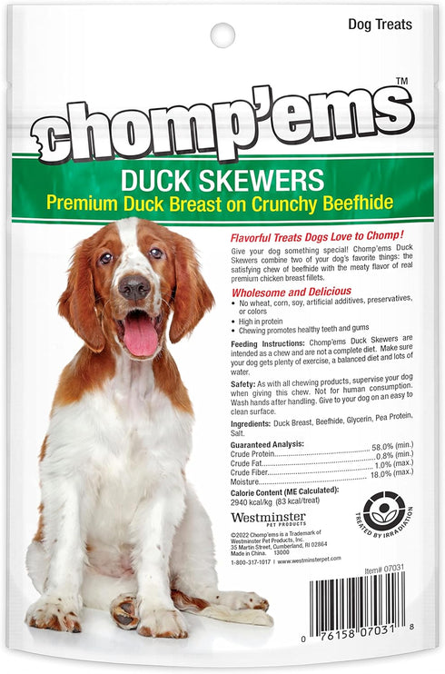 Chomp'ems Duck Skewers, 4 oz - All Natural Rawhide Wrapped with Premium Chicken Breast - Healthy, Protein Rich Treats for Dogs - Dog Chews — Limited Ingredients for Simple Wellness
