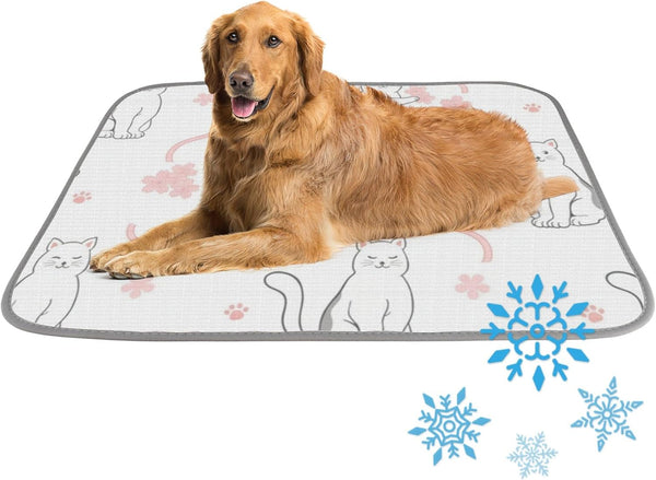 imiBBWQu Cooling Dog Bed Cute Cats Flowers Dog Cooling Pad Washable Pet Mat