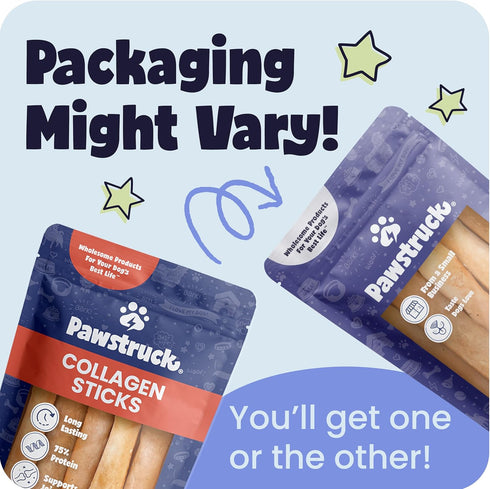 5-7" 5 Pack Pawstruck Natural Beef Collagen Sticks for Dogs Long-Lasting Rawhide Alternative, High Protein & Low Fat