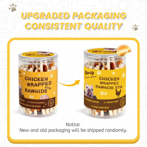 w/Taurine,12.5 oz (25-30 Count) PAWUP Dog Treats Chicken Wrapped Rawhide Sticks Long Lasting Dog Chews, Natural Snacks