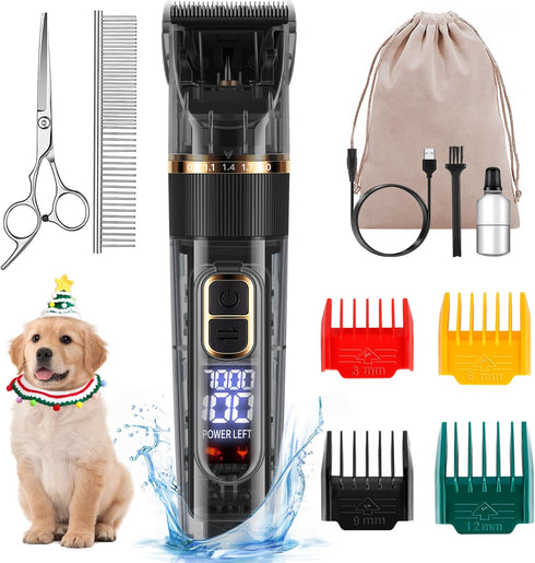 FURBONA Dog Grooming Kit with LED Display, 3-Speed, Low Noise, Rechargeable, Cordless,