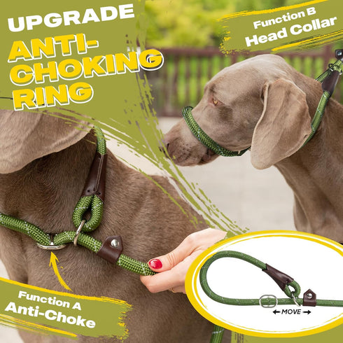 Fida Durable Slip Lead, 6 FT x 1/2" Heavy Duty Loop Leash, Comfortable Strong Rope for Large Medium Dogs, Green