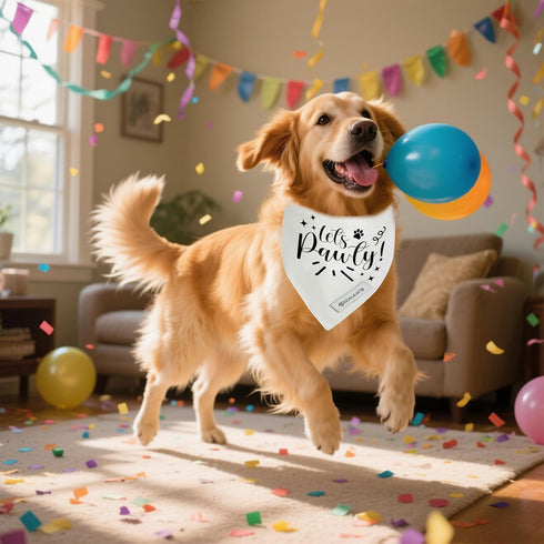 Realeaf Lets Pawty Dog Bandana,Wedding Birthday Party Outfit for Boy and Girl, Premium Durable Fabric, Engagement