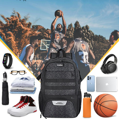 Goloni Basketball Backpack, Large Sports Bag with Ball & Shoe Compartment for Volleyball Soccer
