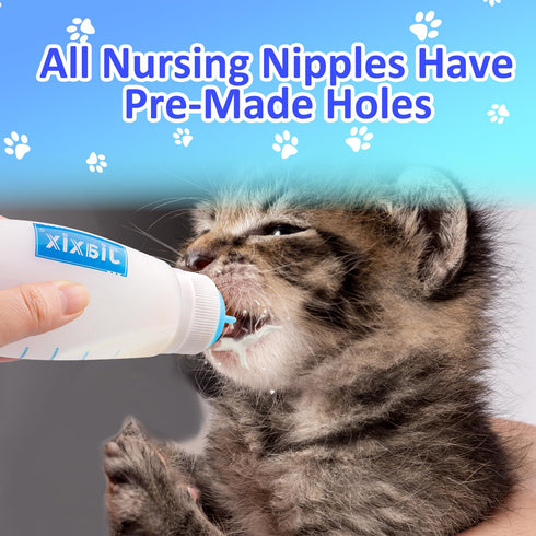 3 Pack Kitten Silicone Bottle Feeding Kit,Nipple & Feeding Kit for Kittens, Reusable Newborn Kitten Supplies, Suitable