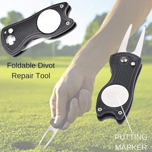 Golf Accessories Kit - Includes Towel, Ball Holder, Brush, Divot Repair Tool, and More