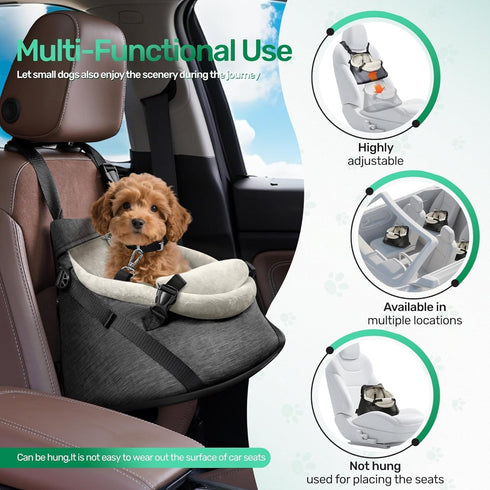 1-7lbs YUDODO Tiny Dog Car Seat for Teacup Chihuahua Yorkie Luxury PU Leather Small Dog Booster Seat with Safety Belt