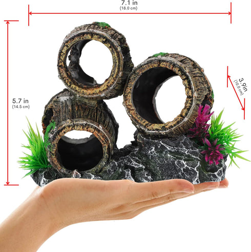 UNEAK Aquarium Decorations, Three Stacked Broken Barrels Ornament for Fish Tank Landscaping, Resin for