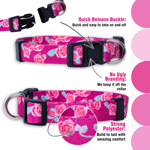 Native Pup Flower Dog Collar, Adjustable Small, Cute Pink Floral Blue Daisy Rose, Summer Spring Essentials