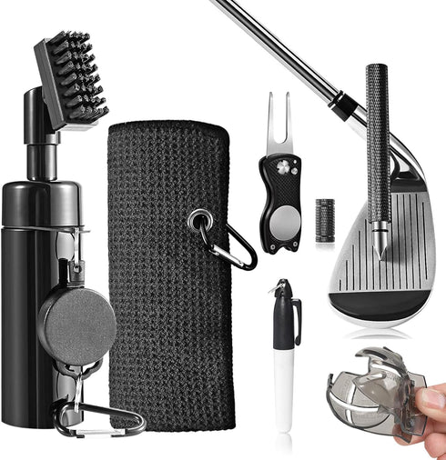 Golf Club Cleaning Kit - Includes Cleaner, Water Towel, Groove Sharpener, Divot Repair Tool, and Magnetic Ball Maker