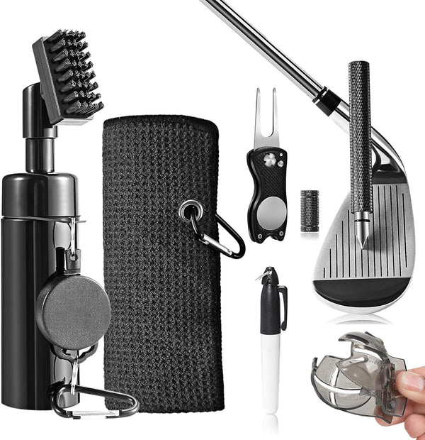 Golf Club Cleaning Kit - Includes Cleaner, Water Towel, Groove Sharpener, Divot Repair Tool, and Magnetic Ball Maker