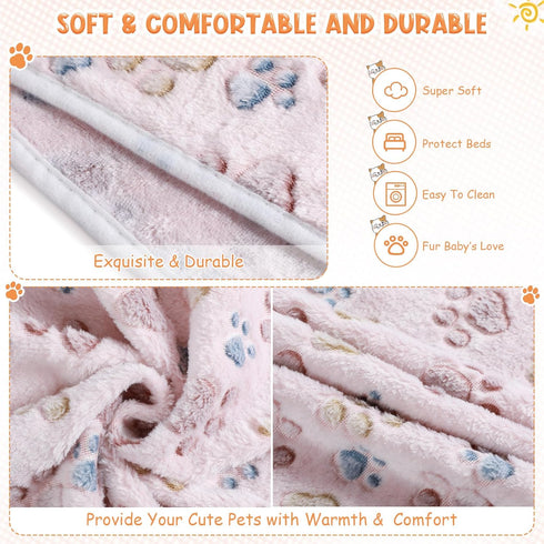 4 Pcs Pet Blanket, Dog Puppy Blanket, Paw Print Fleece Blanket for Small Medium Pet, Warm Soft Sleep Mat, Large (41 x