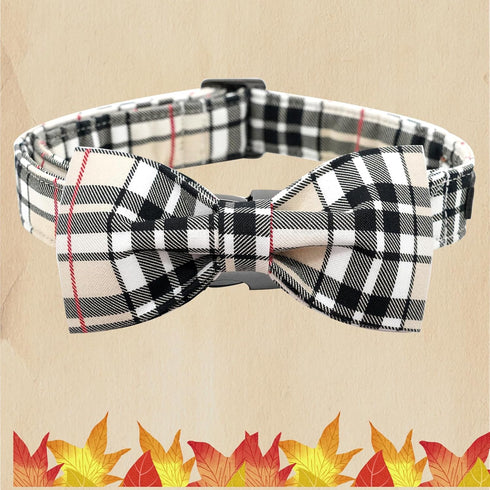 Dog Collar, Bow Dog Collar Plaid Pet Collar, Cute Soft Adjustable Collar for Large Dogs with Metal Buckle