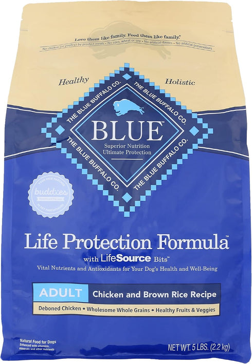 Blue Adult Dry Dog Food Life Protection Formula, Chicken & Brown Rice Recipe, 5 Pound, Pack of 3