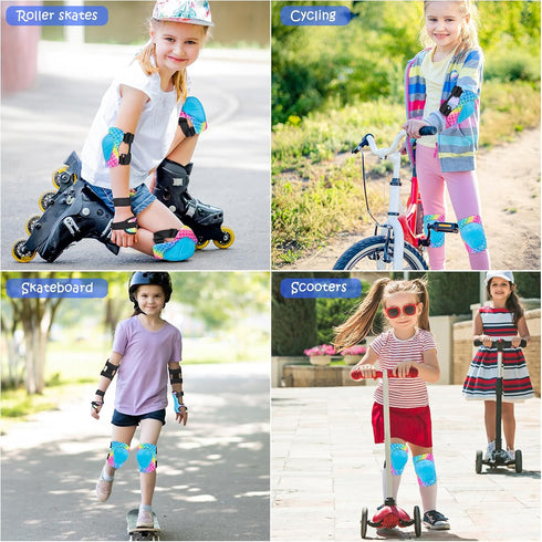 Knee Pads for Kids Adjustable Protective Gear Set with Mesh Bag Knee Pads and Elbow Pads Wrist Guard for Girls Kids Roller Skates Cycling Skateboard Scooter, 3-8 Years
