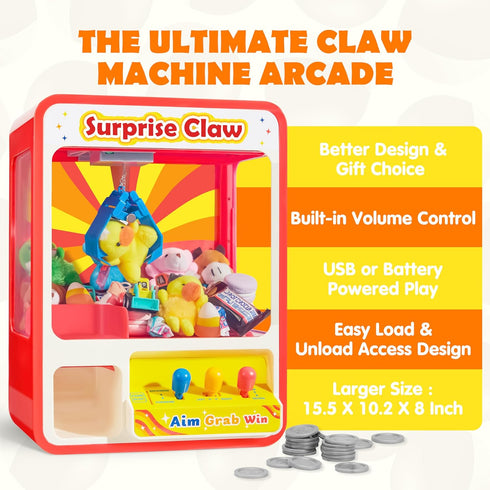 3+ JOYIN Claw Machine Arcade Toy with LED Light & Adjustable Sound, Rechargable Dispenser Toys Mini Vending Machine