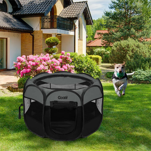 Portable Dog Playpen for Small Dogs, Collapsible Pet Cat Playpen with Zipper Top Cover for Indoor Outdoor Use (Small