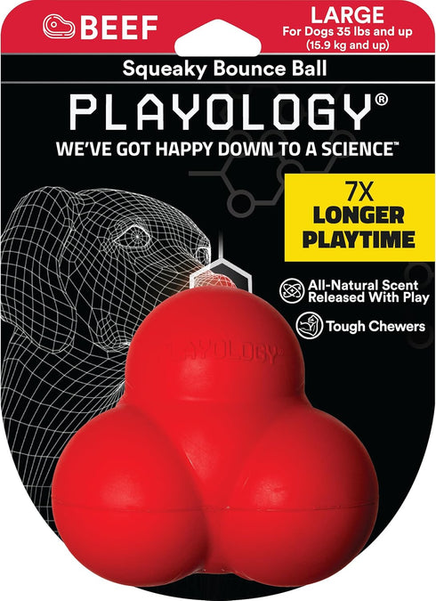 Playology Squeaky Bounce Ball for Large Dog Breeds (35lbs+), All-Natural Beef Scented Rubber Chew Toy