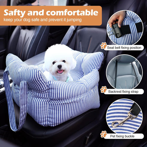 Wangda 28lbs Medium Dog Car Seat Up to - Pet Travel Bed Booster with Storage, Safety Tether, Anti-Slip Bottom