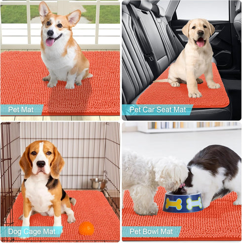 OLANLY Dog Door Mat for Muddy Paws, Absorbent Non-Slip Washable Mat, Quick Dry Chenille, 36x24, Coral
