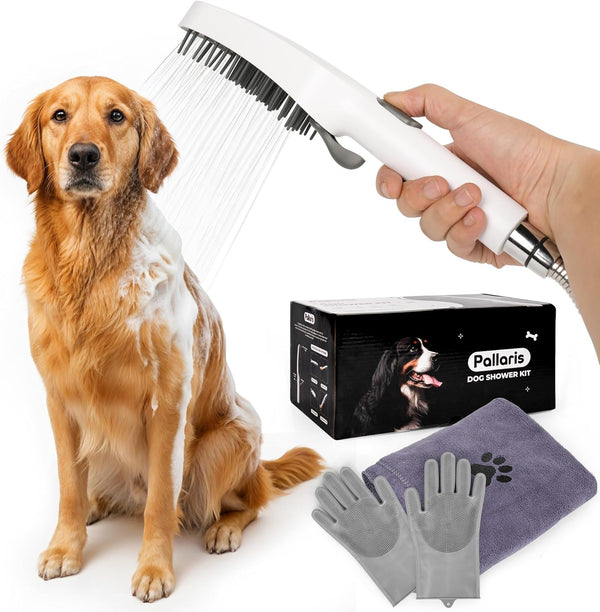 Pallaris Dog Shower Attachment with 4 Spray Modes, 6.5ft Stainless Steel Hose &