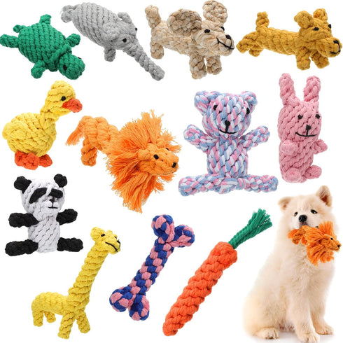 Sumind 12 Pcs Dog Rope Toys for Aggressive Chewers - Valentine Gifts for Puppy Playtime (12 Styles)
