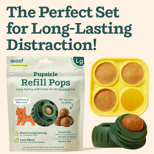 WOOF Starter Pack - Pupsicle Interactive Dog Toys, Silicone Dog Treat Mold and Pupsicle Refill Pops Chicken for Large