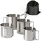 Stackable Stainless Steel Camping Mug Set, Portable Cups with Folding Handle & Mesh Bag for Outdoor Camping, 4 Piece Set