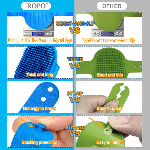 ROPO Dog Grooming Brush, 2pcs Pet Shampoo Bath Brush with Adjustable Ring Handle for Long Short Haired Dogs and Cats