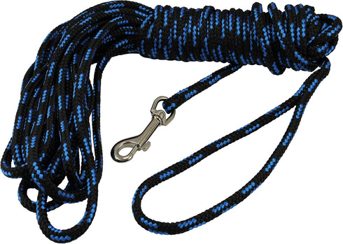 Dogs My Love Braided Nylon Rope Tracking Dog Leash - Black/Blue, 15-Feet/30-Feet, 1/4" Diameter