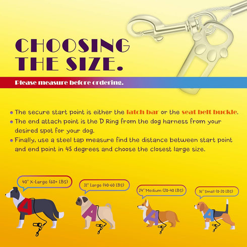 No Chew/Chew Proof Dog Car Seatbelt Safety Restraint, Dog Tie Out with Double Clip & Latch Attachment - 16 Inches