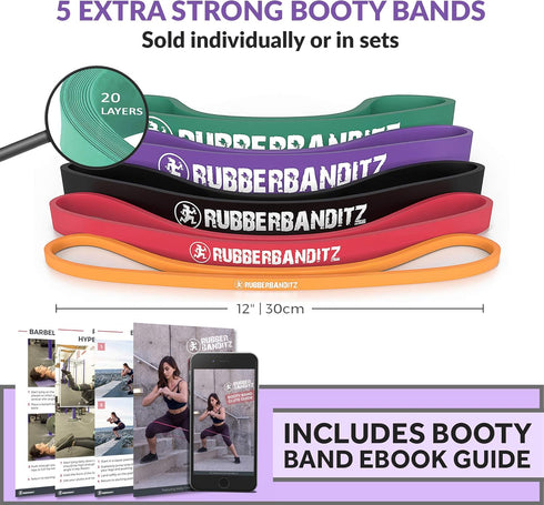 Rubberbanditz Extra Thick Booty Bands - Mini Loop Exercise Band Set for Glutes and Legs