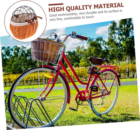 Zerodeko Wicker Woven Bike Basket Sturdy Front Handlebar Pannier with Belt for Pets Cats Dogs Weather-Resistant Willow