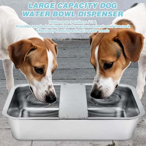 3 3/4'' Gallon Automatic Dog Water Dispenser, Large Dog Water Bowl Dispenser for Outdoor, Stainless Steel Pet Bowl