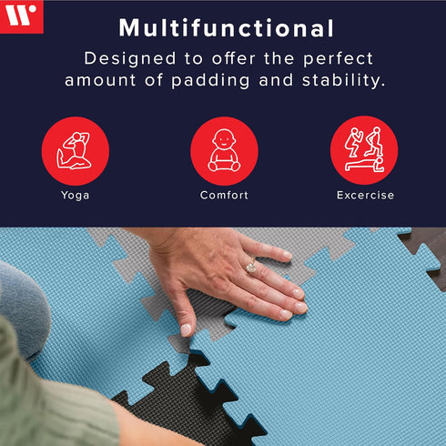 3/8" 12"x12" We Sell Mats Thick Multipurpose EVA Foam Exercise Floor Mat, Interlocking Kid-Friendly Tiles, Anti-Fatigue