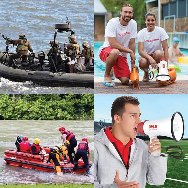 Pyle 30W PA Bullhorn Megaphone Speaker - Built-in Siren & LED Lights, Adjustable Volume for Coaches & Safety Drills