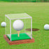 Clear Acrylic Golf Ball Display Case with Wood Base & Tee, Memorabilia Stand Cube Holder, Dust Protection Transparent