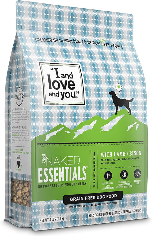 I and love and you Naked Essentials Dry Dog Food - Lamb + Bison, High Protein, Real Meat, 4lb Bag