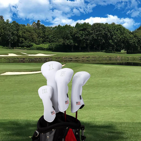 Golf Head Covers Driver Fairway #3#5 Hybrid USA Flag Memory Foam, for Men Women (Black or White)