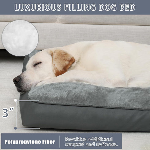 Dog Crate Bed Waterproof Deluxe Plush with Removable Washable Cover, Anti-Slip Bottom, 41 x 27 inch, Gray
