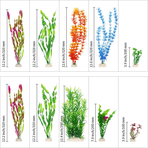 MyLifeUNIT Artificial Fish Tank Plants, 10 Pack Plastic Decorations for Aquariums