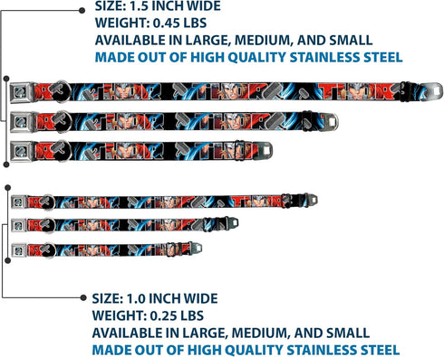 Dog Collar Seatbelt Buckle, Thor Poses Hammer, 11 to 17 Inches, 1.0 Inch Wide