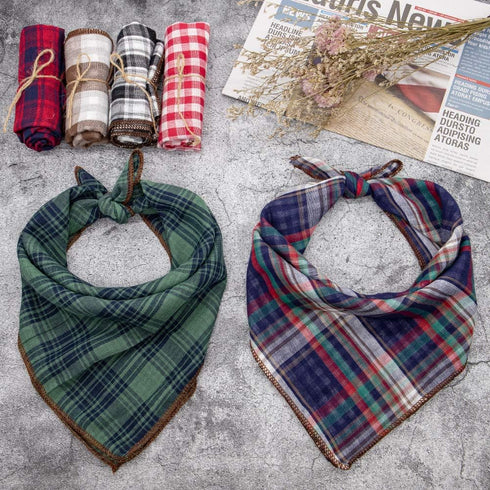 Dog Bandanas - 6PCS Washable Birthday Christmas Gift, Black Blue Red Plaid Printing Adjustable Accessories