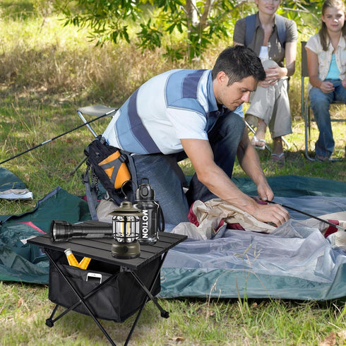 Foldable Camping Side Table, Ultralight Small Beach Aluminum, Portable Outdoor Table with Carry Bag and Storage