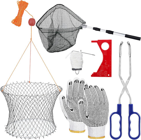 Poen Wire Grid Bottom Crab Nets Two Ring Crab Kit with Harness and